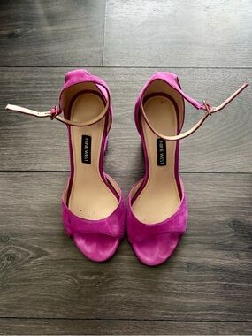 Nine West Women's Fuchsia Suede Leather Ankle-Strap Sandals